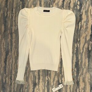 New with tag Ivory Ribbed Blouse with Puff Sleeves